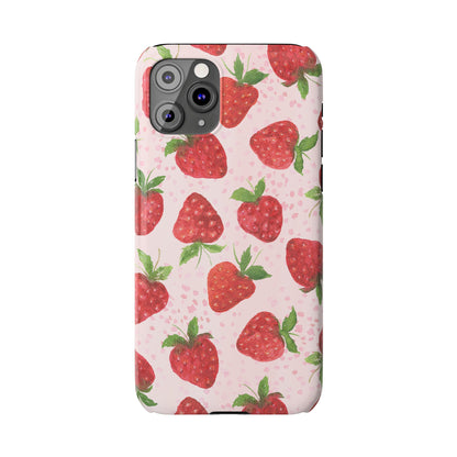 Slim Phone Cases - Strawberry with pink background