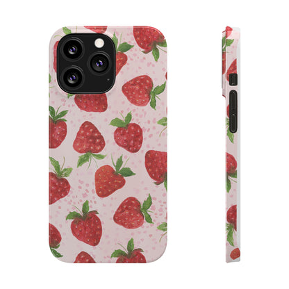 Slim Phone Cases - Strawberry with pink background