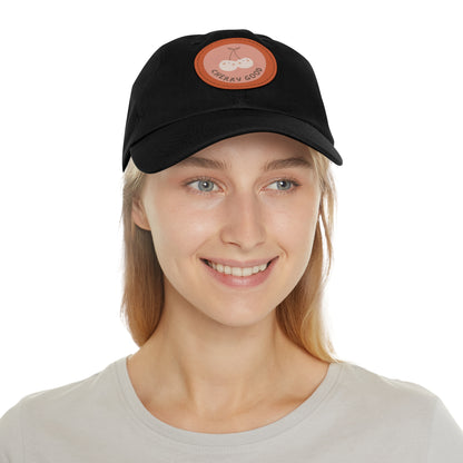 Dad Hat with Leather Patch (Round) - cherry good