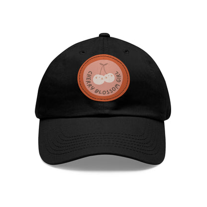 Dad Hat with Leather Patch (Round) - Cherry blossom girl.