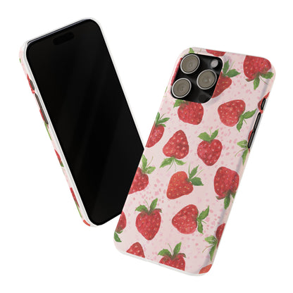 Slim Phone Cases - Strawberry with pink background