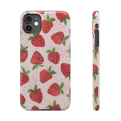 Slim Phone Cases - Strawberry with pink background