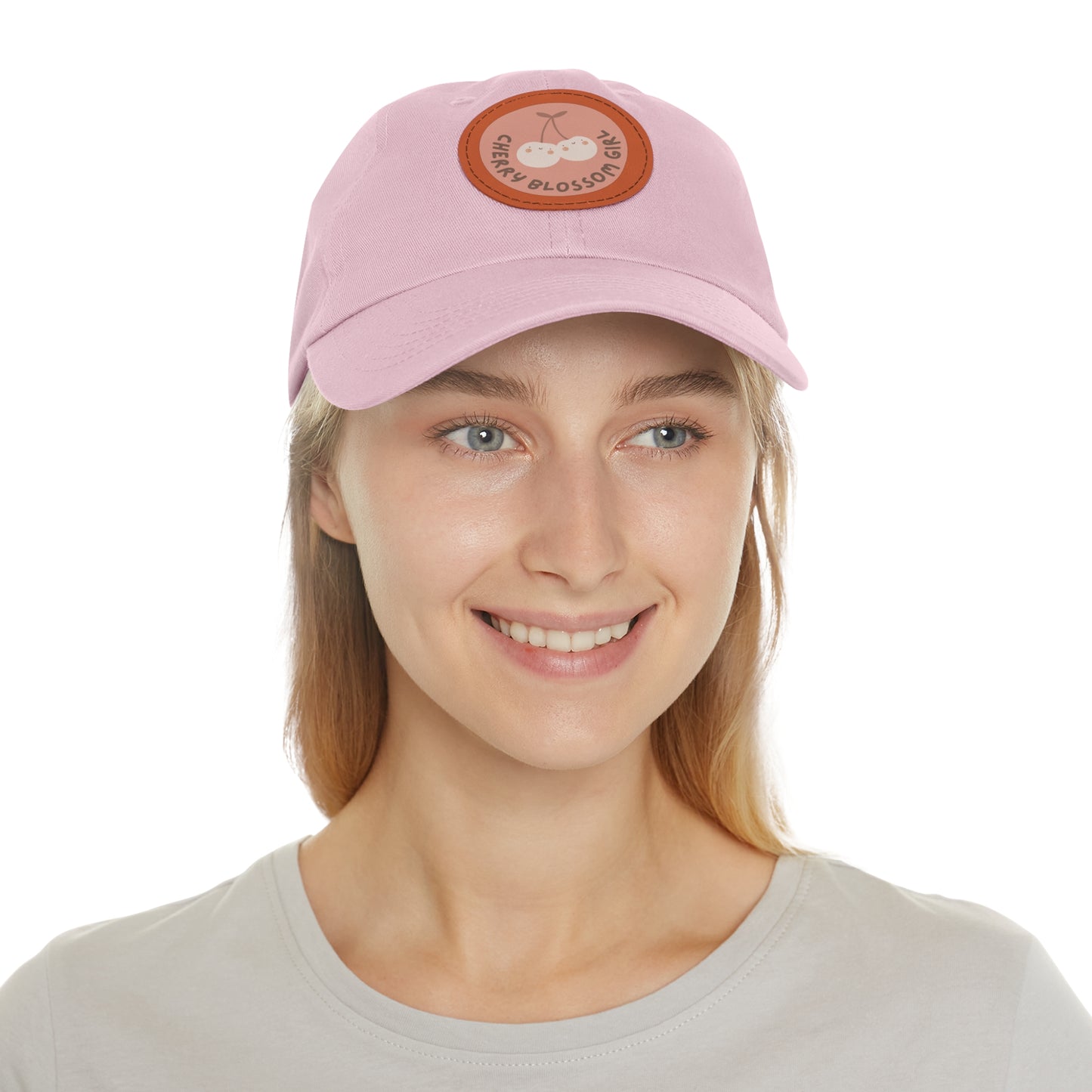 Dad Hat with Leather Patch (Round) - Cherry blossom girl.