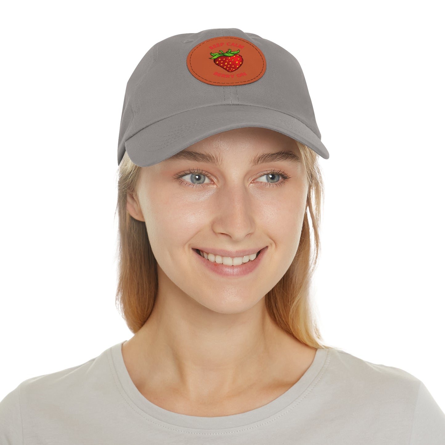 Dad Hat with Leather Patch (Round) - keep clam and berry on