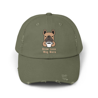 Unisex Distressed Cap - Brew Love, Wag More