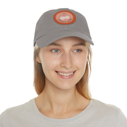 Dad Hat with Leather Patch (Round) - cherry good