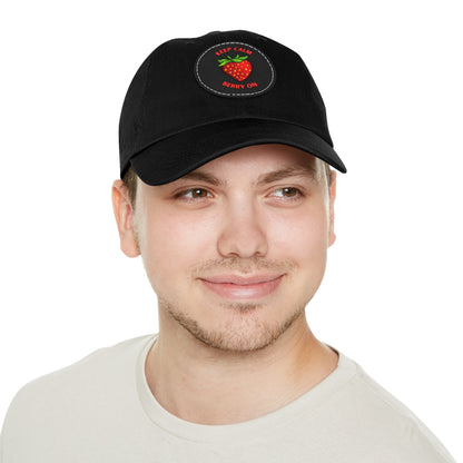 Dad Hat with Leather Patch (Round) - keep clam and berry on