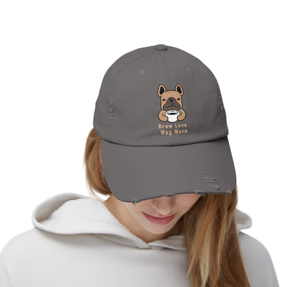 Unisex Distressed Cap - Brew Love, Wag More