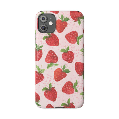 Slim Phone Cases - Strawberry with pink background