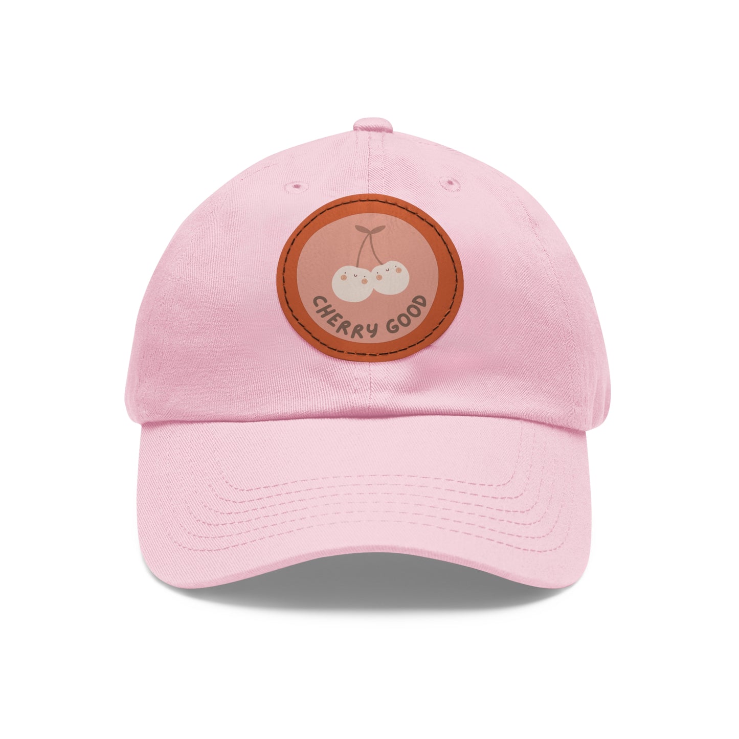 Dad Hat with Leather Patch (Round) - cherry good