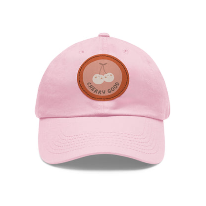 Dad Hat with Leather Patch (Round) - cherry good