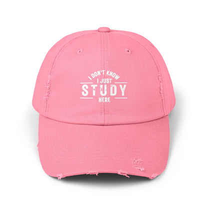 Unisex Distressed Cap - I DON'T KNOW, I JUST STUDY HERE