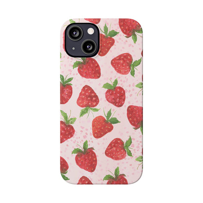 Slim Phone Cases - Strawberry with pink background