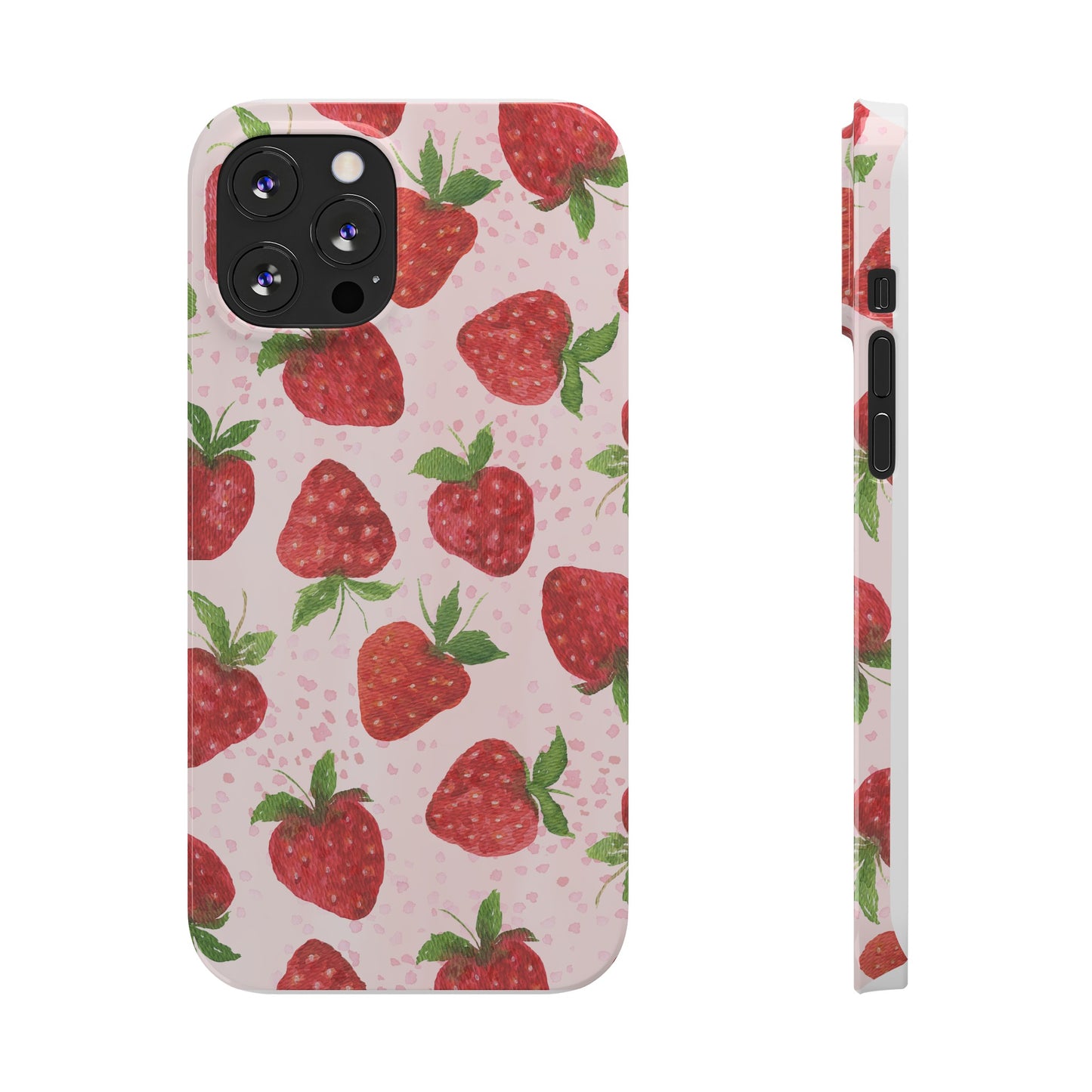 Slim Phone Cases - Strawberry with pink background