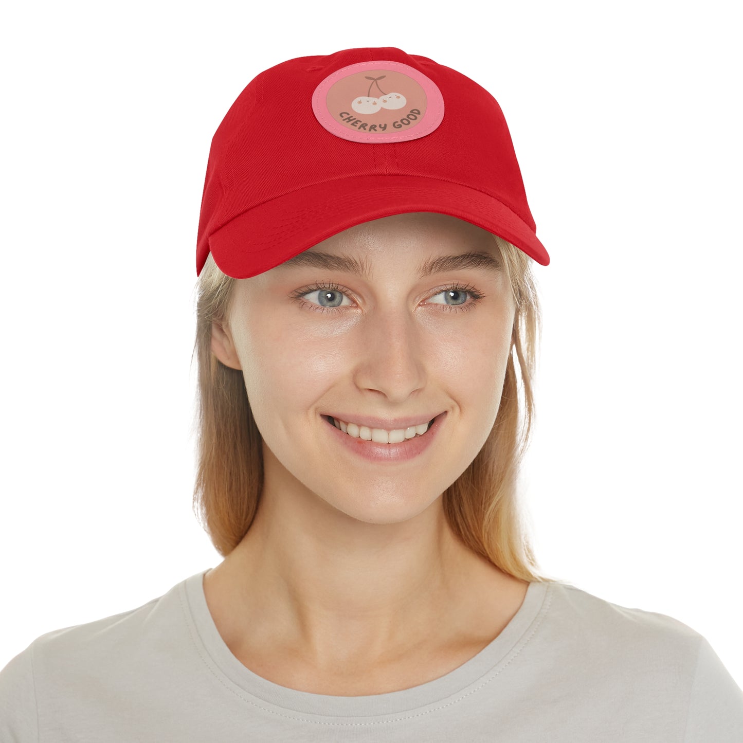 Dad Hat with Leather Patch (Round) - cherry good