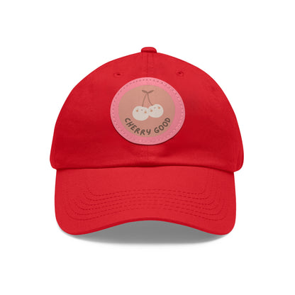 Dad Hat with Leather Patch (Round) - cherry good