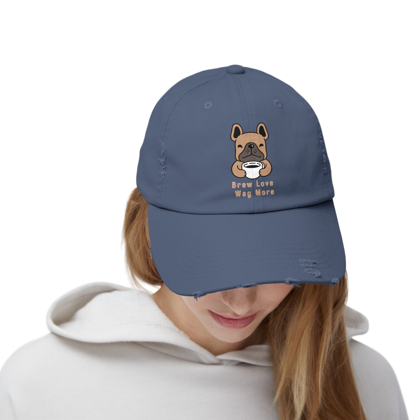 Unisex Distressed Cap - Brew Love, Wag More