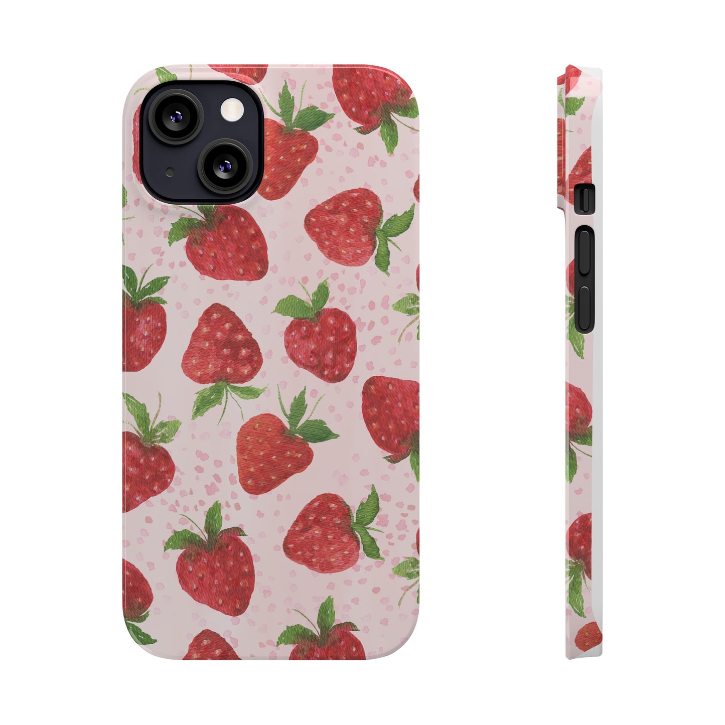 Slim Phone Cases - Strawberry with pink background