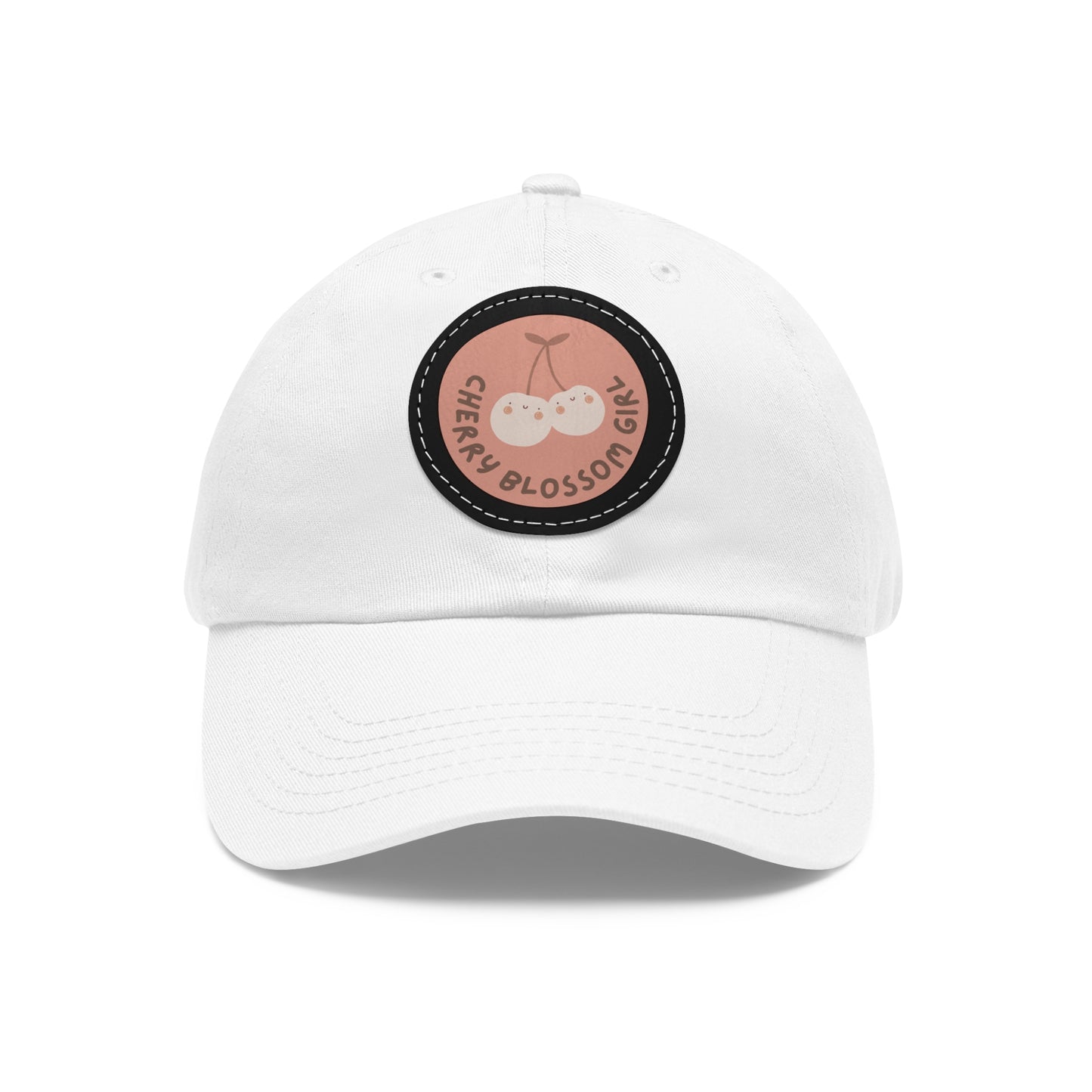 Dad Hat with Leather Patch (Round) - Cherry blossom girl.