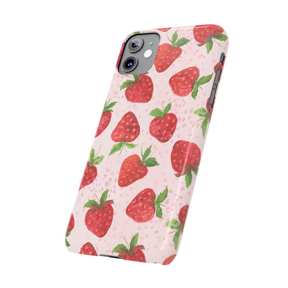 Slim Phone Cases - Strawberry with pink background