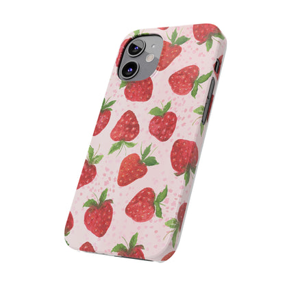 Slim Phone Cases - Strawberry with pink background