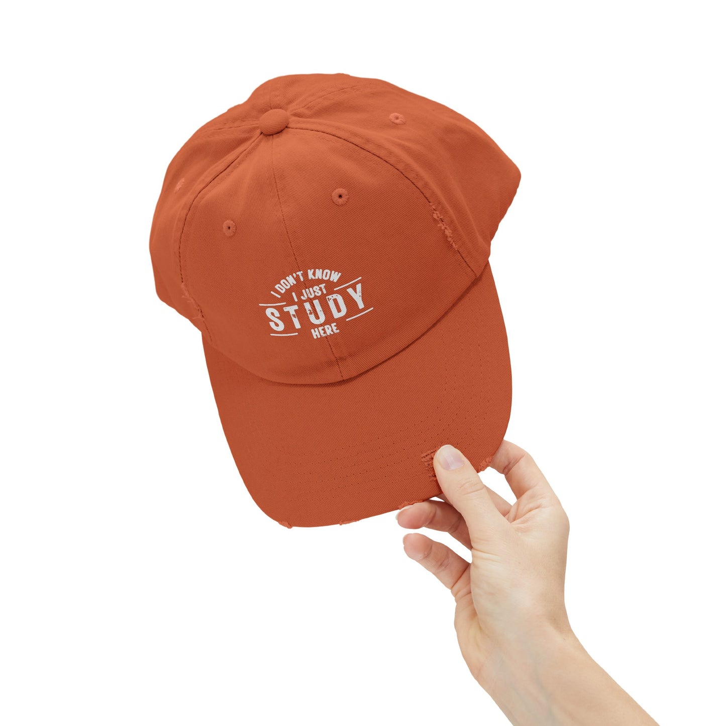 Unisex Distressed Cap - I DON'T KNOW, I JUST STUDY HERE