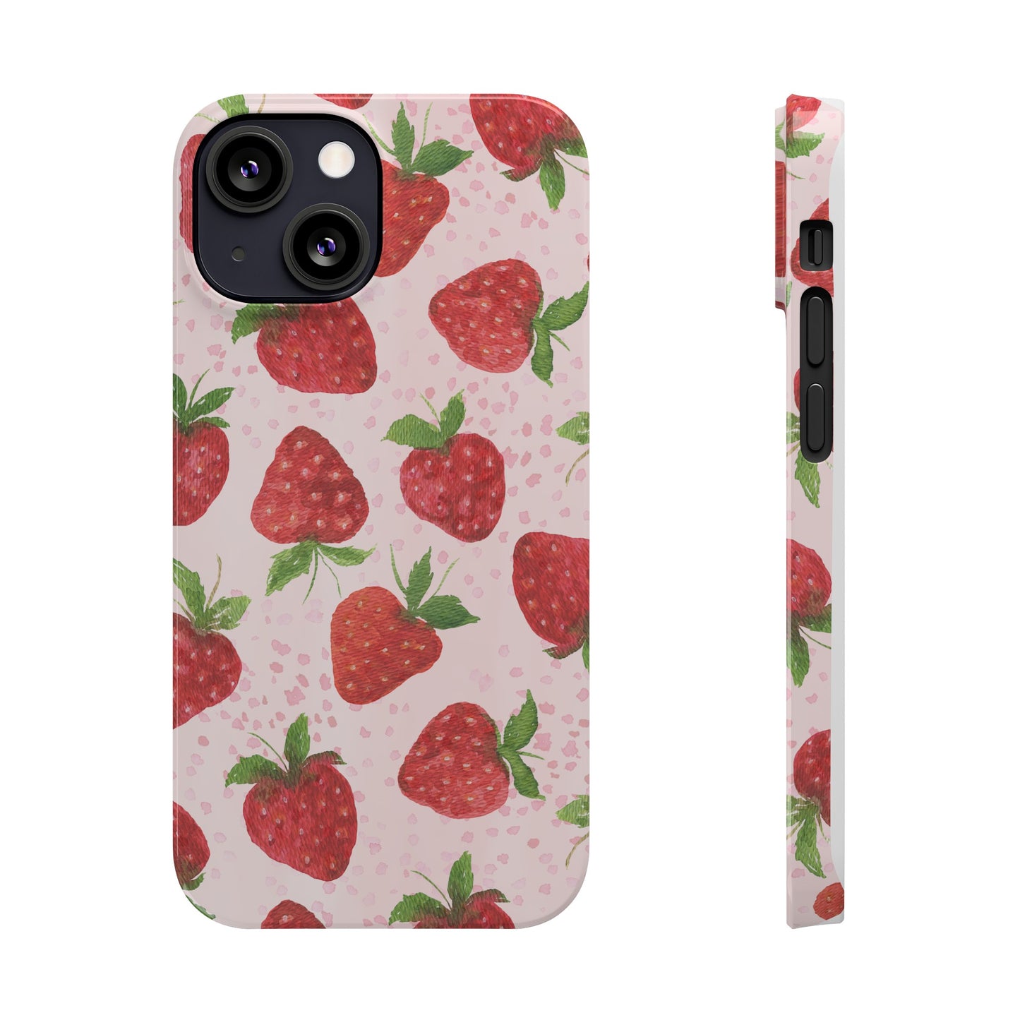 Slim Phone Cases - Strawberry with pink background