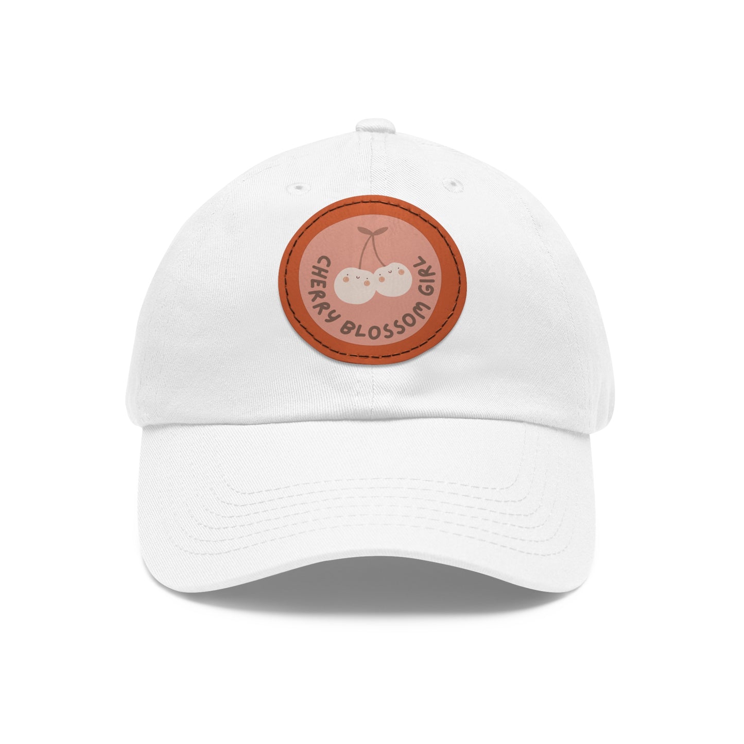 Dad Hat with Leather Patch (Round) - Cherry blossom girl.