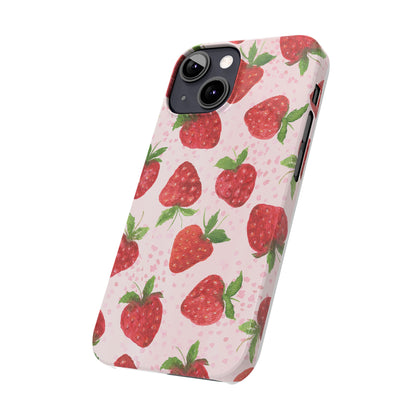 Slim Phone Cases - Strawberry with pink background