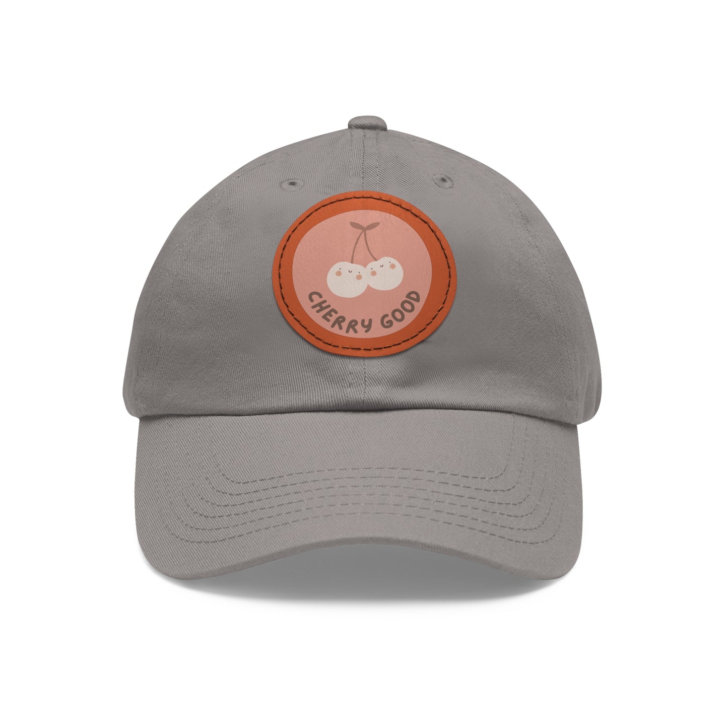 Dad Hat with Leather Patch (Round) - cherry good