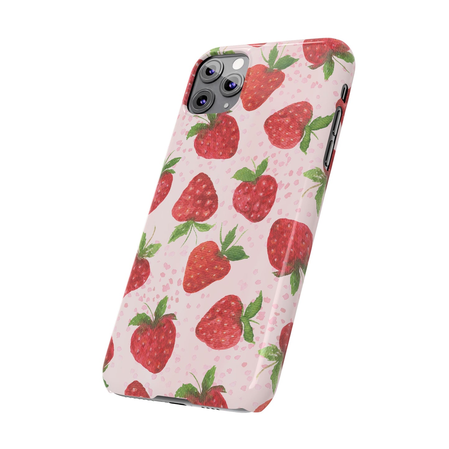 Slim Phone Cases - Strawberry with pink background