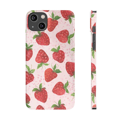 Slim Phone Cases - Strawberry with pink background