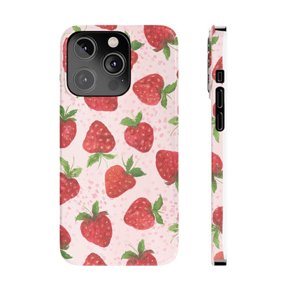 Slim Phone Cases - Strawberry with pink background