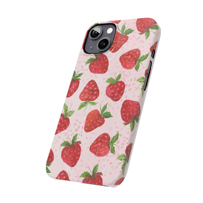 Slim Phone Cases - Strawberry with pink background