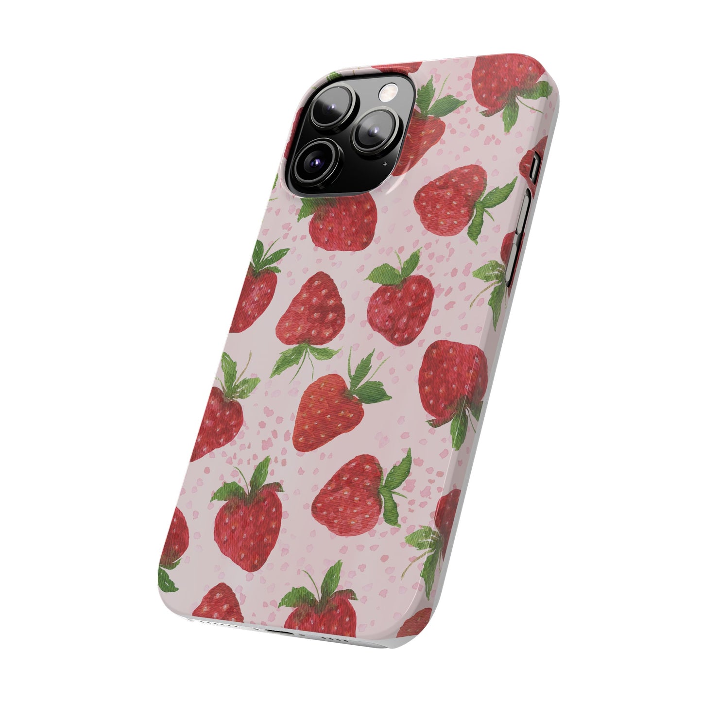 Slim Phone Cases - Strawberry with pink background