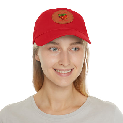 Dad Hat with Leather Patch (Round) - keep clam and berry on