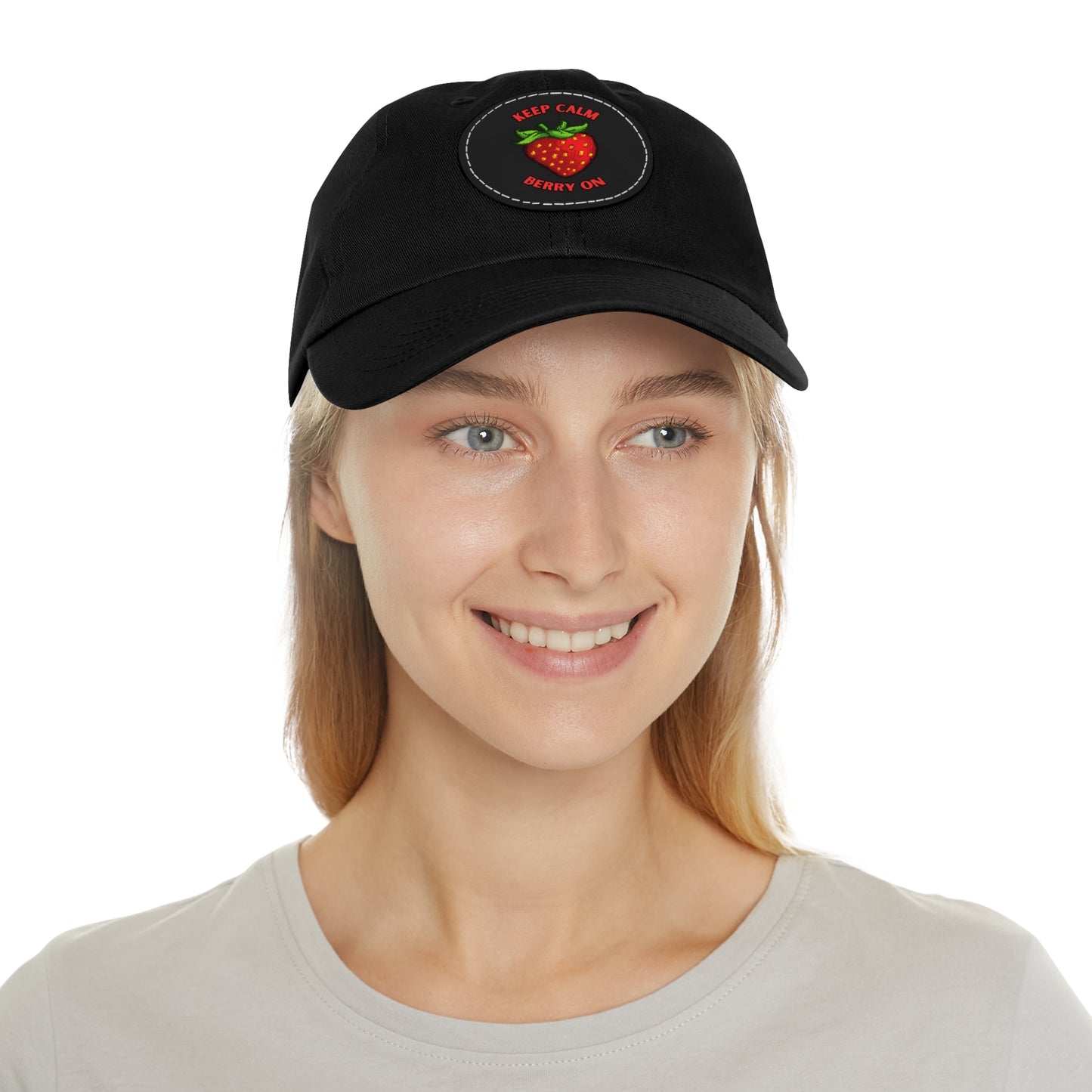 Dad Hat with Leather Patch (Round) - keep clam and berry on