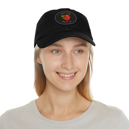 Dad Hat with Leather Patch (Round) - keep clam and berry on