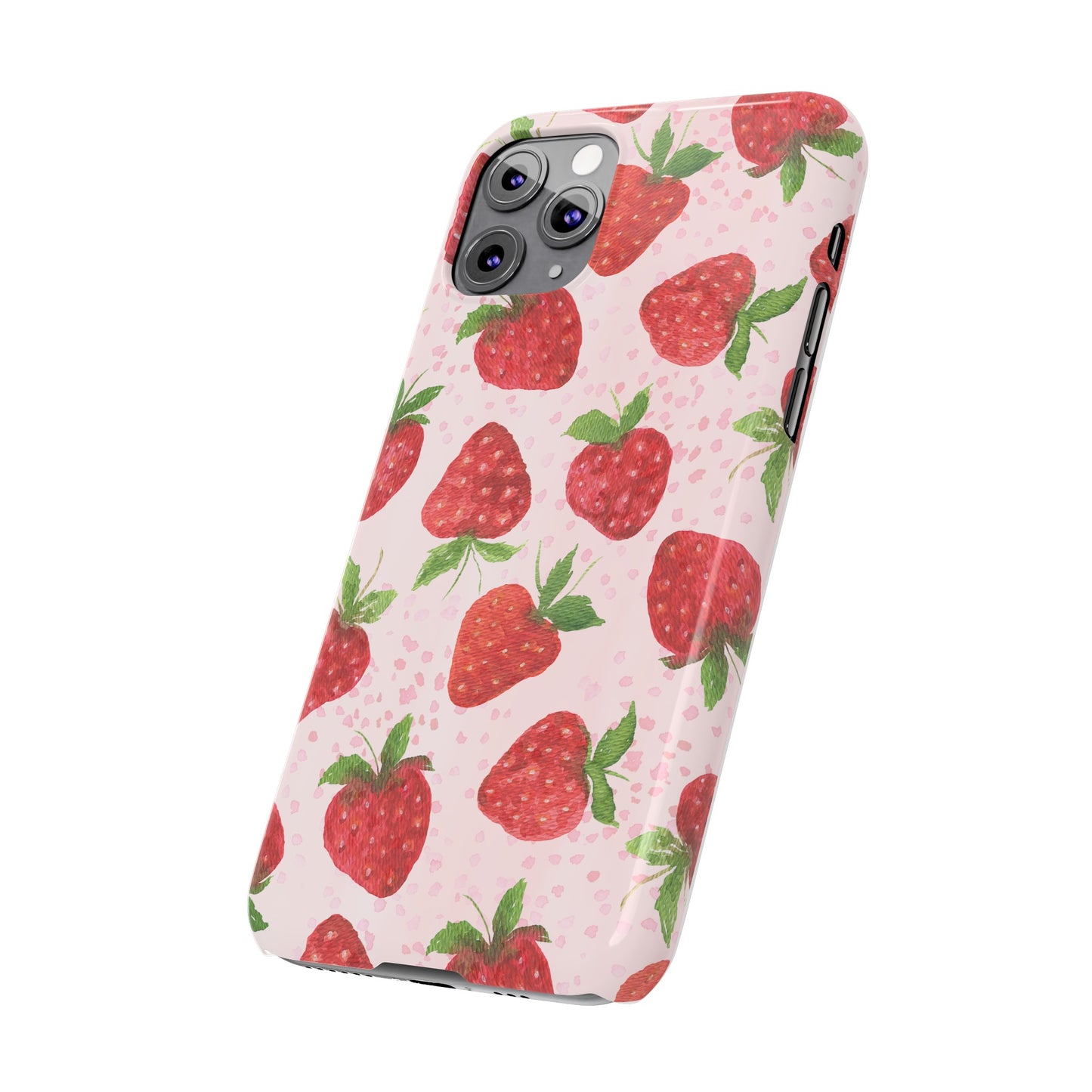 Slim Phone Cases - Strawberry with pink background