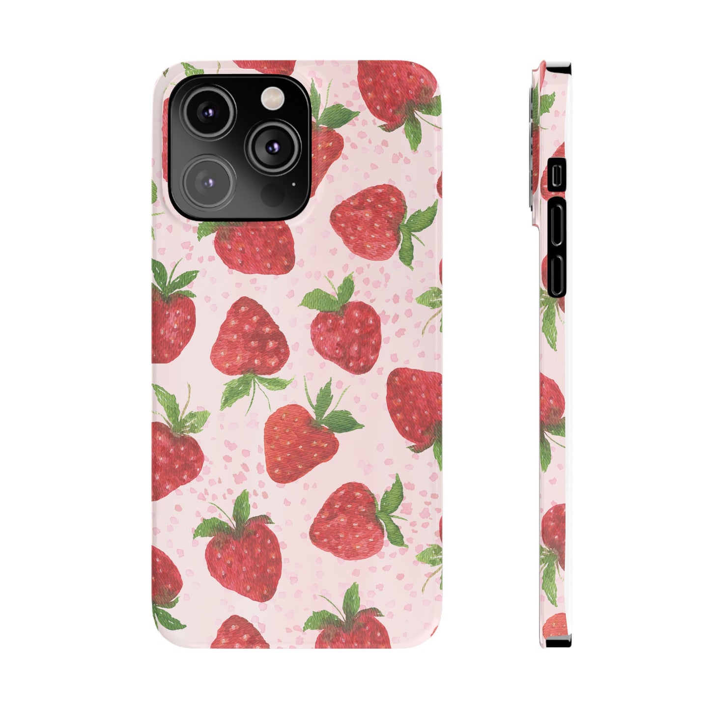 Slim Phone Cases - Strawberry with pink background