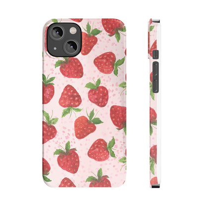 Slim Phone Cases - Strawberry with pink background