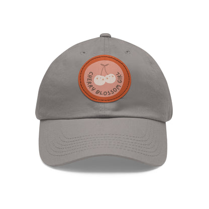 Dad Hat with Leather Patch (Round) - Cherry blossom girl.