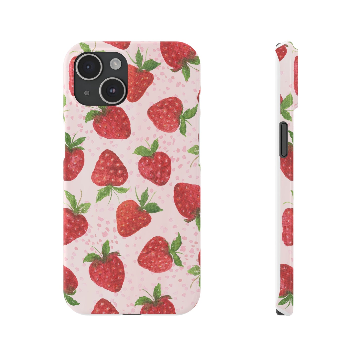 Slim Phone Cases - Strawberry with pink background