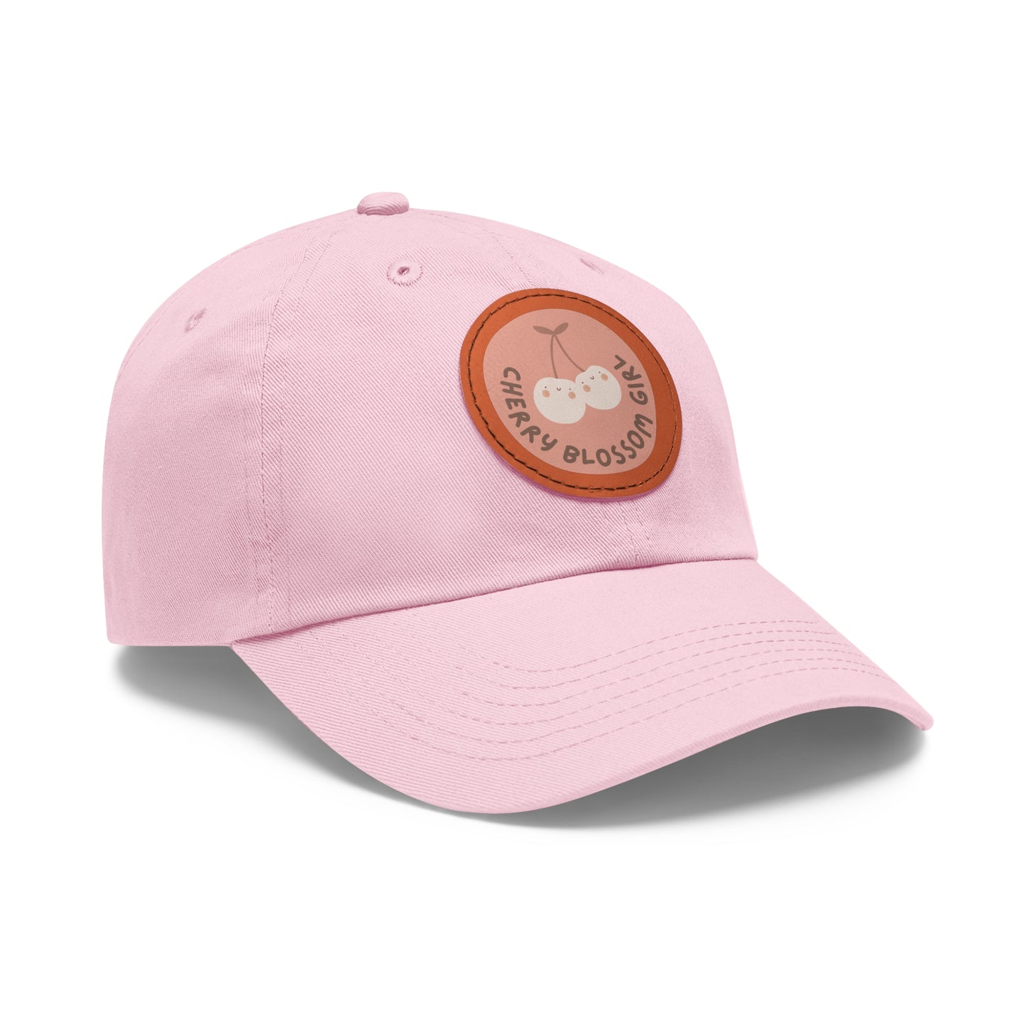 Dad Hat with Leather Patch (Round) - Cherry blossom girl.