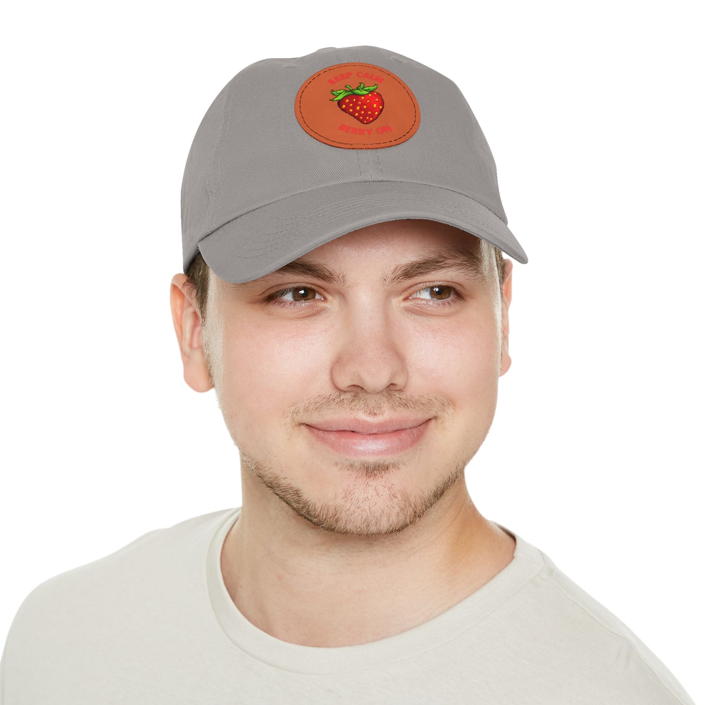 Dad Hat with Leather Patch (Round) - keep clam and berry on