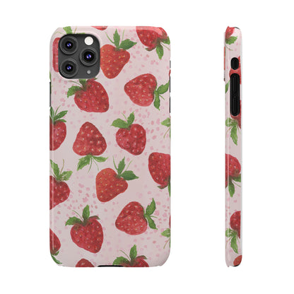 Slim Phone Cases - Strawberry with pink background