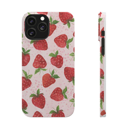 Slim Phone Cases - Strawberry with pink background