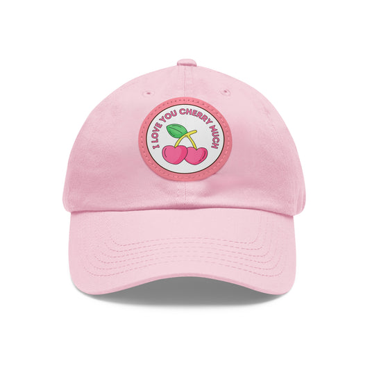 Dad Hat with Leather Patch (Round) - I Love You Cherry Much.