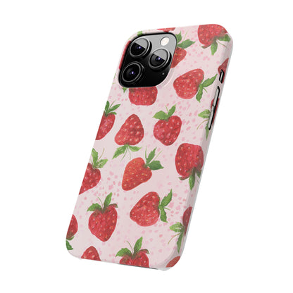 Slim Phone Cases - Strawberry with pink background