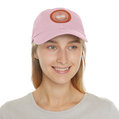 Dad Hat with Leather Patch (Round) - cherry good